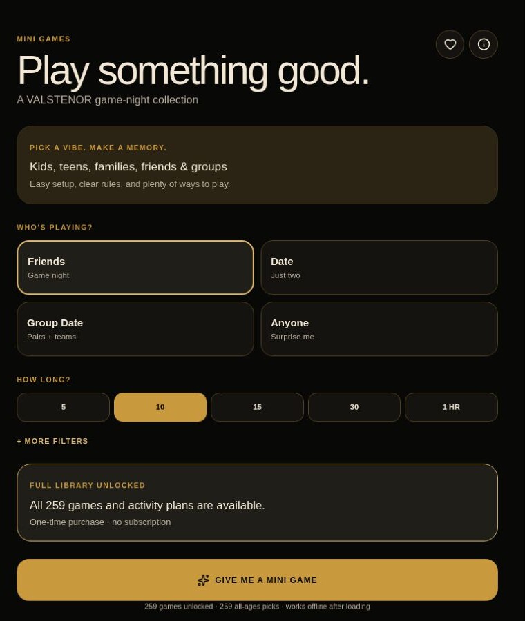Mini Games: Choose your group and play time