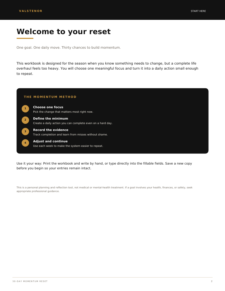 The 30-Day Momentum Reset sample page 1